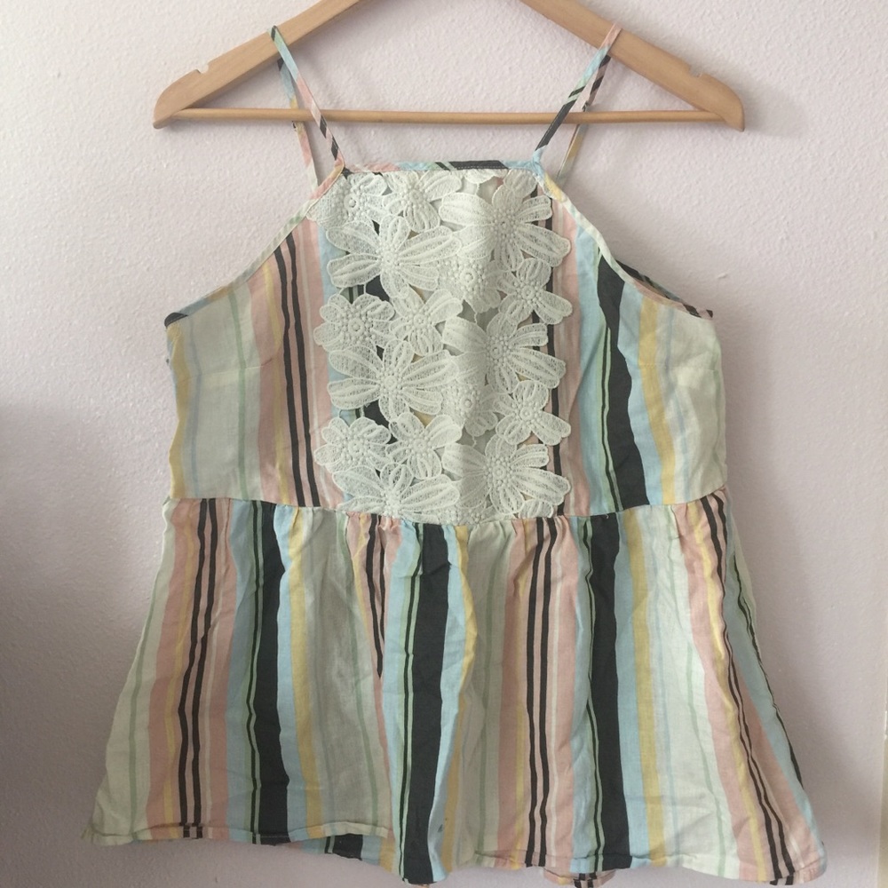 Rainbow vertical halter top with lace